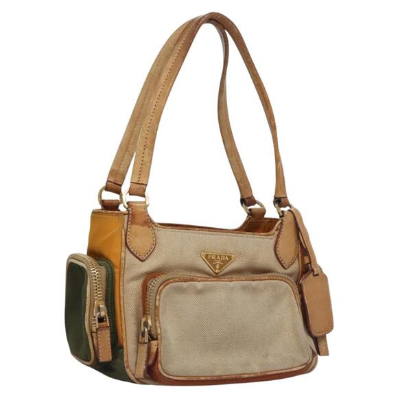 PRADA Hand Bag Canvas Beige Gold - Picture 1 of 13